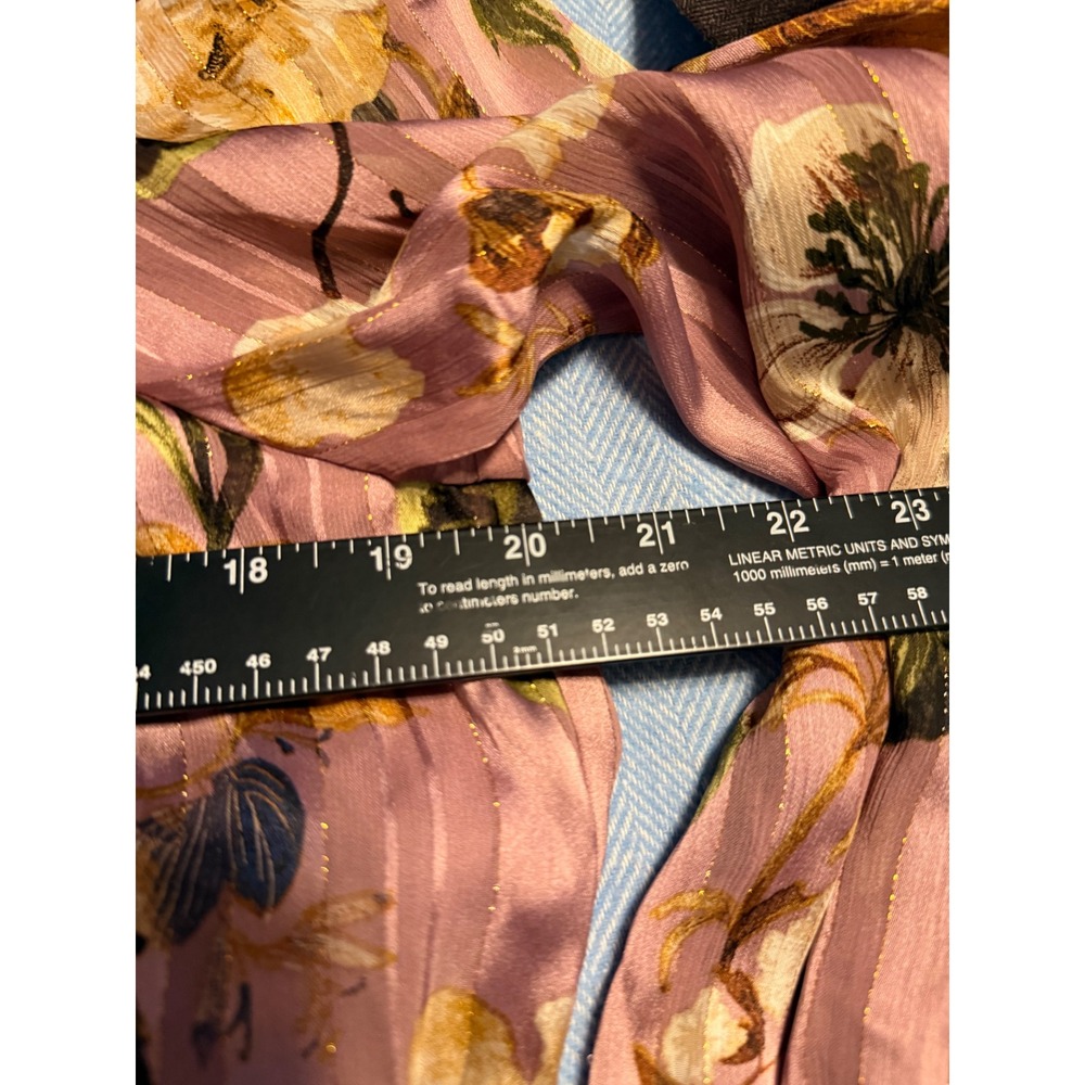 Tamara H Womens Medium Pink Floral Metallic Lurex Stripe Smocked Ruffle Blouse - Picture 7 of 7